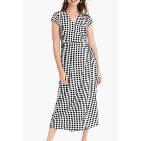 J. Crew Navy and White Check Wrap Dress NWT Sz. SP - Picture 1 of 7
